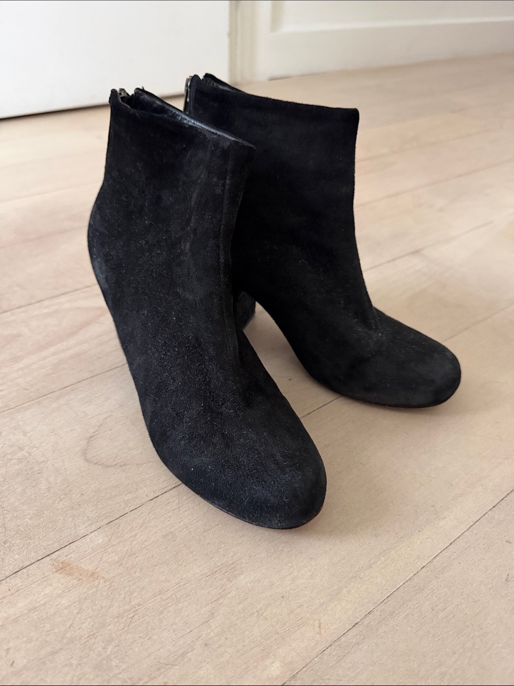 Rachel Comey Black Suede Ankle Booties with Side Zip